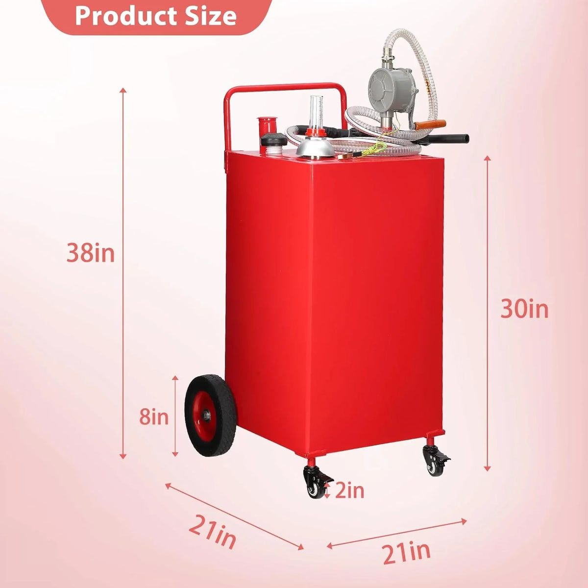 30 Gallon Fuel Caddy, Fuel Tank with Manual Transfer Pump for Gasoline & Diesel, Durable 4-Wheel Design, Mobile Fuel Storage for Cars, Trucks, Boats, Lawn Mowers, Red