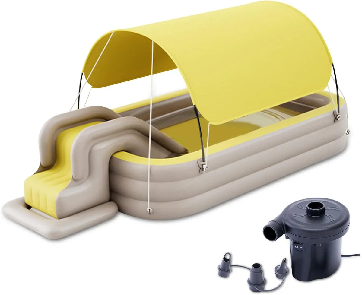 Inflatable Swimming Pool with Water Slide, Inflatable Slide Water Pool with Awning, Inflatable Mega Bouncy Castle Water Park, Swim Centre Pools for Backyard, Garden, Summer Water Party