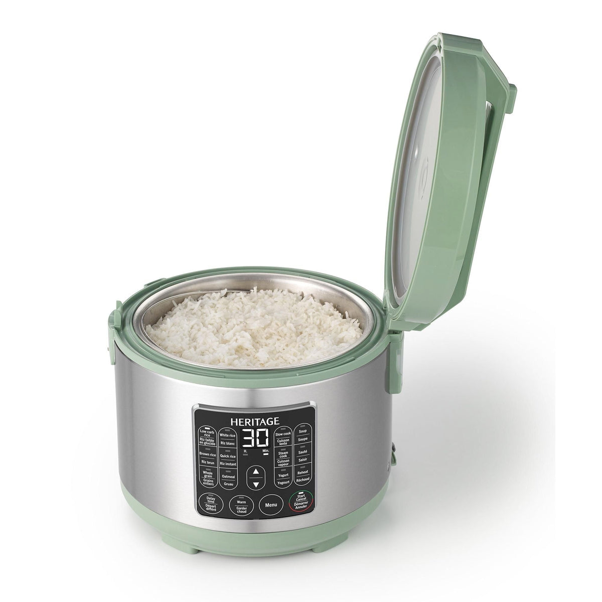Heritage Digital Programmable Rice & Grain Cooker with 13 Pre-Set Cooking Functions, Includes Steamer, 16-Cups