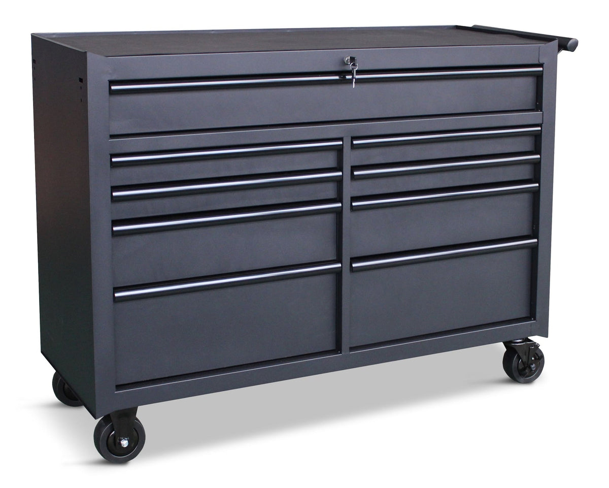 Rolling Tool Storage Cabinet with 9 Drawers, Black, 52-in
