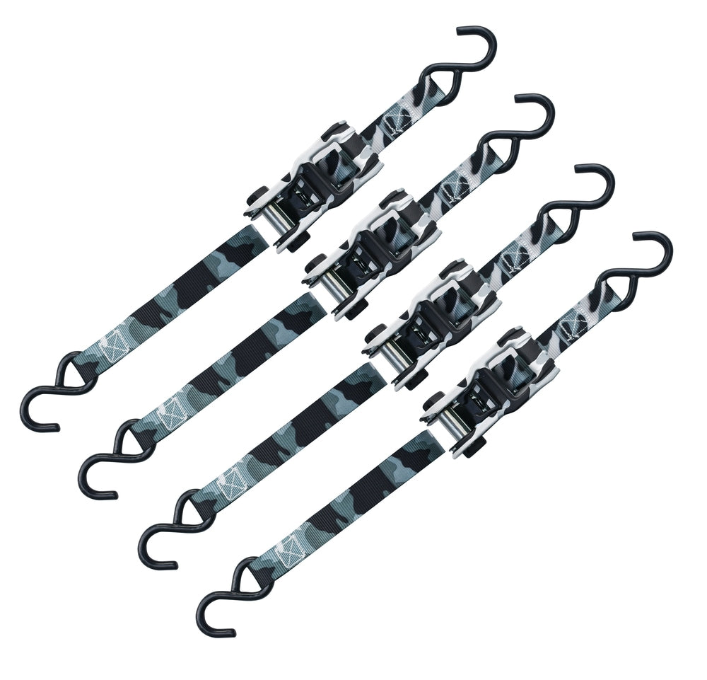 1,500-lb Snow Camo Ratchet Tie Down, 1-in x 10-ft (2.5 cm x 3.05 m), 4-pk