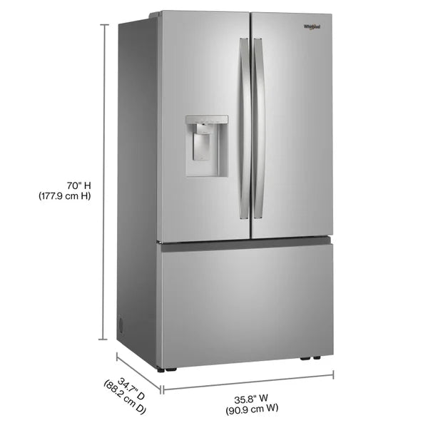 Whirlpool 36 in. 30 cu ft. Standard Depth French Door Refrigerator with In-Door Water and Ice Maker