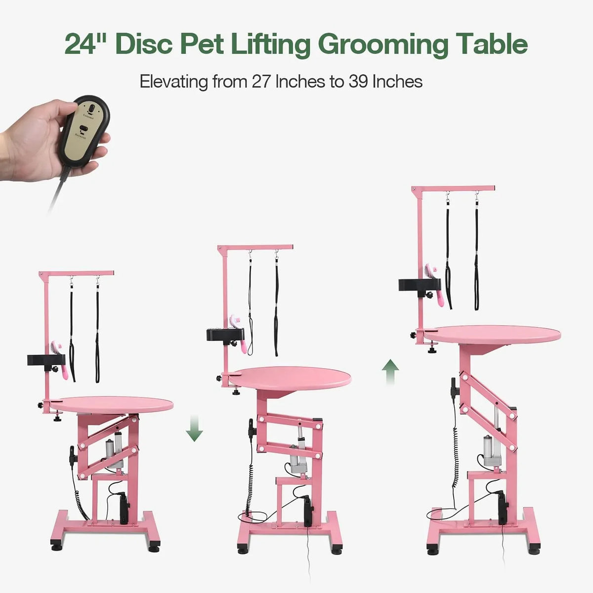 Electric Hydraulic Lift Pet Dog Grooming Table, 24Inch 360° Rotating Grooming Desktop for Small Dogs, with Overhead Arm, Wireless Remote, Tool Organizer, Black