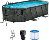 167 by 98 by 39.5 Inches Oasis Designer Oval Frame Outdoor Above Ground Swimming Pool Pool Set with Accessories, Dark Herringbone Gray