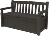 70 Gallon Storage Bench Deck Box for Patio Furniture, Front Porch Decor and Outdoor Seating -- Perfect to Store Garden Tools and Pool Toys, Brown