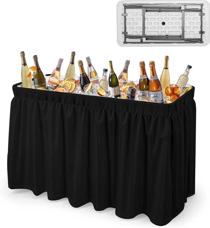 4 feet black ice crystal table, portable rear panel camping fishing cleaning table, plastic material with matching skirt, suitable for parties, barbecues, camping and picnics as an ice chest R3302