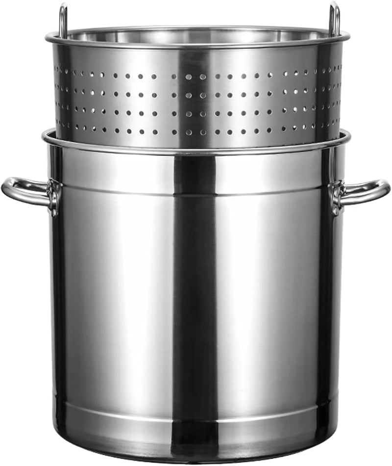 Outdoor Cooking Crawfish Seafood Boil Pot - Stainless Steel Stock Pot with Strainer Basket for Lobster Crab Boil and Shrimp Boil,17.8in/100 quart/25 Gallon O1016