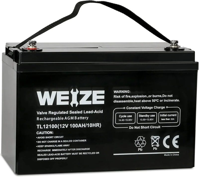 Deep Cycle AGM 12 Volt 100Ah Battery, Maintenance-Free, 3% Self-Discharge Rate, 1150A Max Discharge Current, Perfect for RV, Solar, Trolling Motor, Wind, Marine, Camping and Off-Grid System T2124