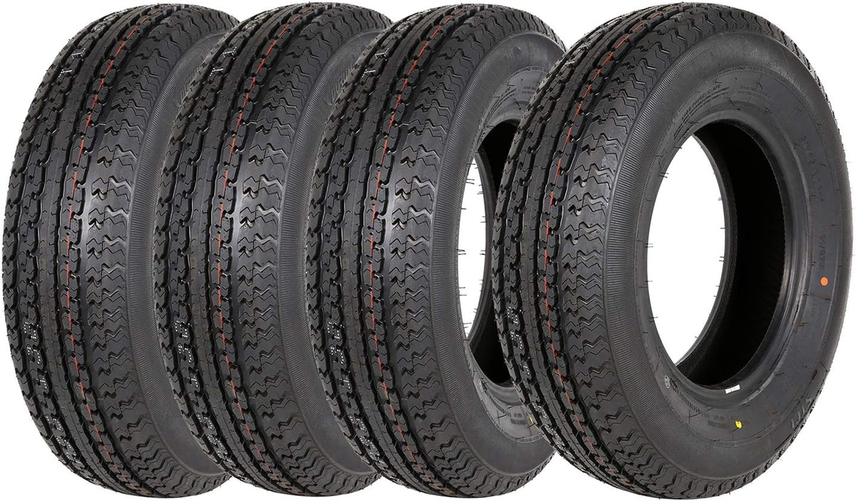 Set of 4 ST225/75R15 Radial Trailer Tire, ST225-75R15 ST 225/75R15, 10 Ply Load Range E, 117N