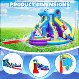 11-in-1 Inflatable Water Slide & Dolphin Bounce House w/2 Long Slides, 19.7 Ft x 13.1 Ft Extra Large Waterslide Climbing Wall w/Small Deeper Pool,Water Cannons,Hoop for Kids Backyard,550W Blower