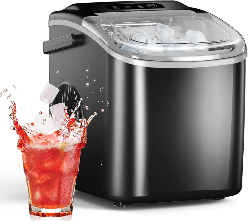 Ice Maker Countertop, Efficient Easy Carry Ice Machine, Self-Cleaning Ice Maker with Ice Scoop & Basket, 9pcs/ 8mins 26.6Lbs Per Day for Home/Office/Kitchen,Black B7829