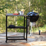 Outdoor barbecue food truck, 32" x 32" stainless steel pizza oven table, mobile barbecue kitchen food preparation cart with double-tiered shelves, suitable for garden patios