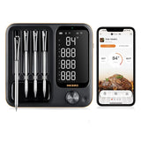 True wireless meat thermometer, equipped with 4 probes, Wireless meat thermometer, with backlit LCD display, Wi-Fi-enabled smart food thermometer, rechargeable, suitable for barbecue grills, charcoal grills, ovens, and rotating barbecue racks.