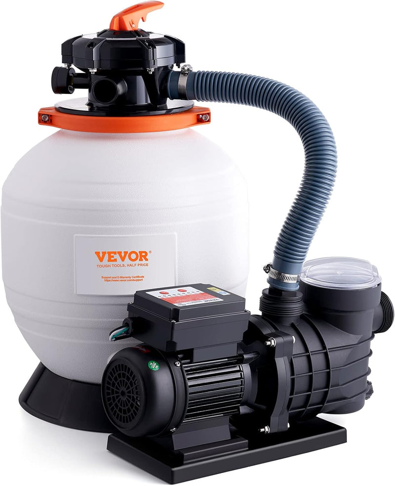 Outdoor swimming pool sand filter pump, 16 inches, 3500 liters/minute, 1 horsepower, swimming pool water pump system and filter kit set, equipped with 6-way multi-interface valve and filter basket, suitable for both household and commercial swimming D2617