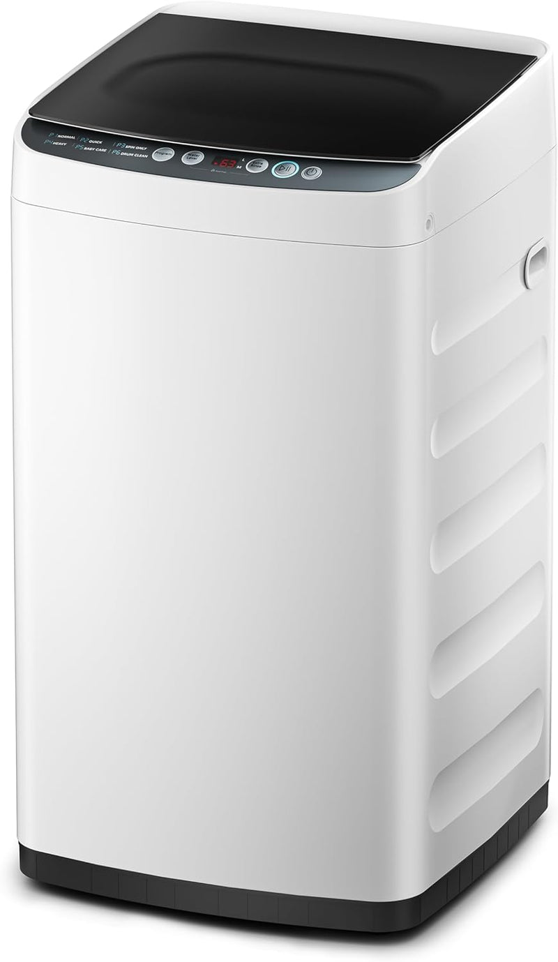Portable Washer with 6 Cycles, Drum Clean, Quick, Stainless Steel Tub, Transparent Lid, LED Display Washing Machine, White W7286
