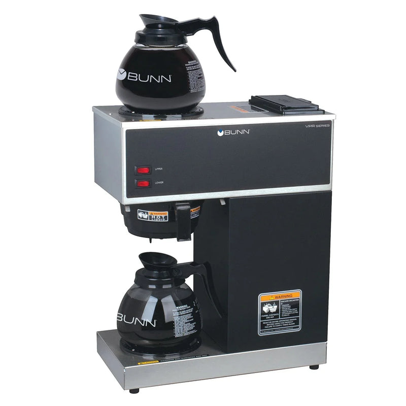 BUNN VPR-2GD 12-Cup Pourover Coffee Maker, Black, with Upper & Lower Warmers, 2 Glass Decanters, Commercial Use P1314