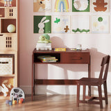 Kids Desk and Chair Set, Wooden Children School Study Table and Chair w/Storage Drawer & Hutch, Student Writing Desk Computer Workstation for Bedroom, Gift for 3 Years Old (White)
