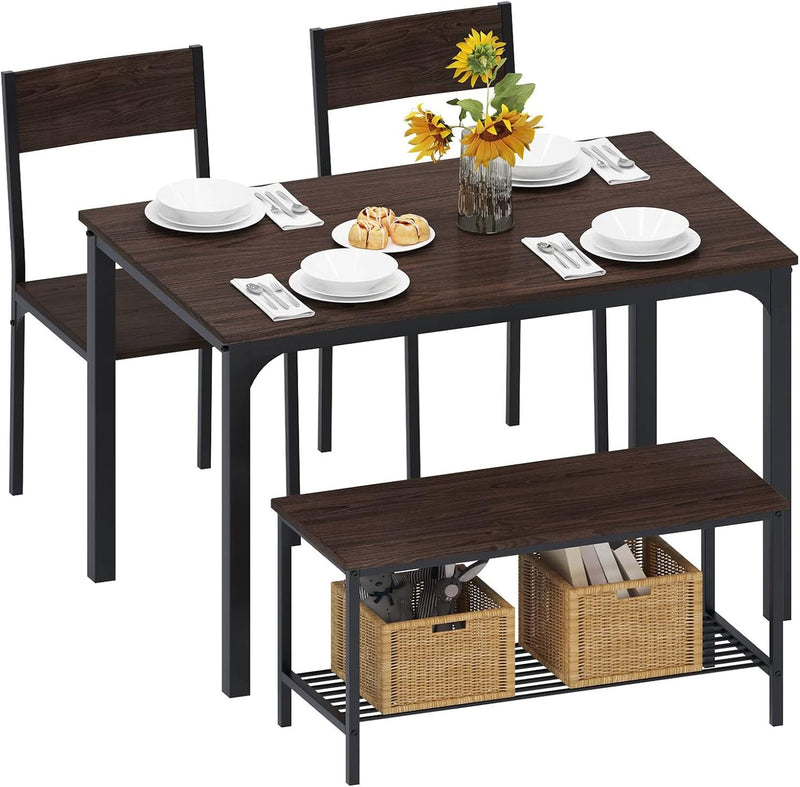 Dining Table and Chairs Dining Table Set with 2 Chairs and 1 Bench Bar Set Kitchen Table and Chairs for Dining Room Bistro Set，Pure White P9080
