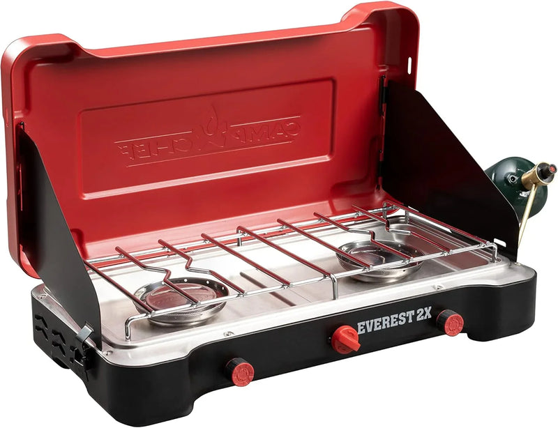 Mountain Series Everest 2X - High Output Two-Burner Camp Stove - Lid Doubles as Windscreen - Portable Cooking Stove - For Outdoor Cooking - 20,000 BTU Burners - 215 Sq In Cooking Area T4616