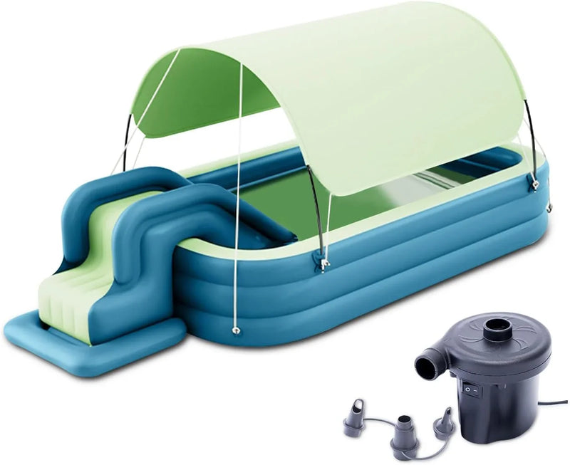 Inflatable Swimming Pool with Water Slide, Inflatable Slide Water Pool with Awning, Inflatable Mega Bouncy Castle Water Park, Swim Centre Pools for Backyard, Garden, Summer Water Party M7626