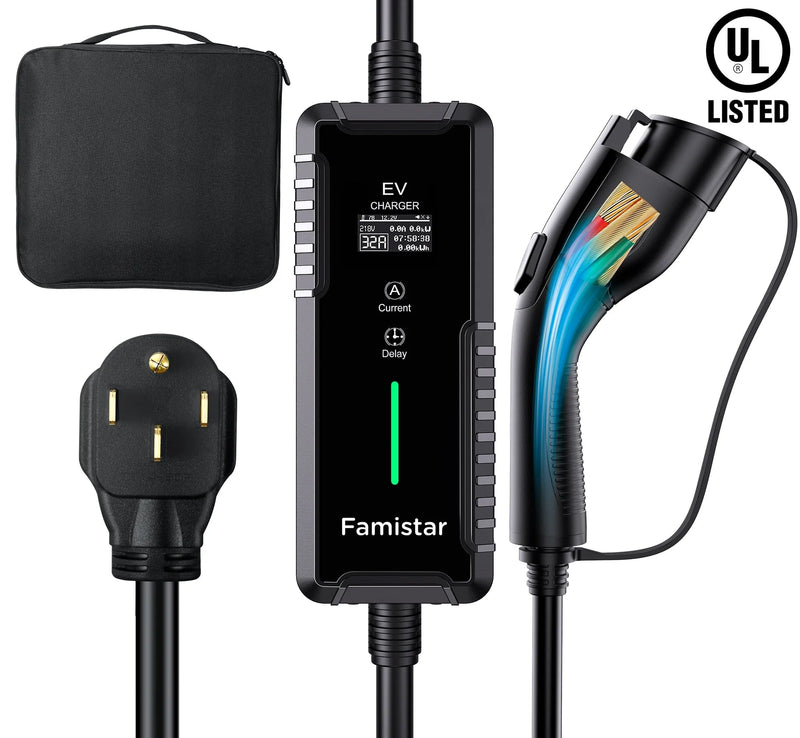 Level 2 & Level 1 EV Charger, 16Amp 110-240V Portable J1772 Electric Car Charger with Adjustable Amp Delayed Timer 25ft Long Cord L2811