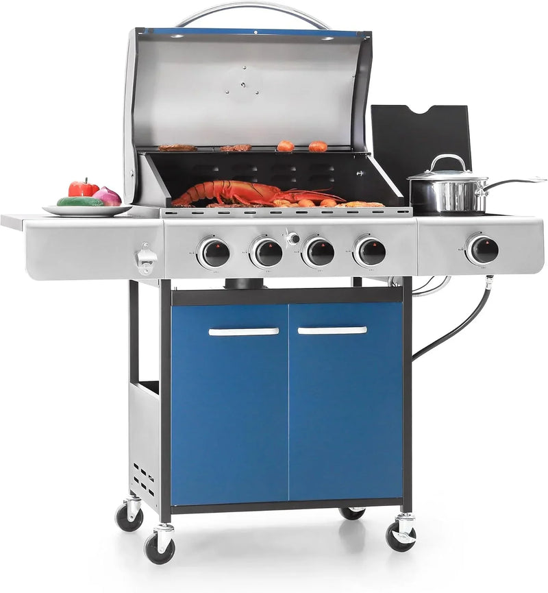 Burner Propane Gas BBQ Grill with Side Burner & Porcelain-Enameled Cast Iron Grates, 42,000 BTU Output Stainless Steel Grill for Outdoor Cooking Kitchen and Patio Backyard Barbecue-Captiva M3214