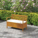 Outdoor bench with storage box, 28-gallon outdoor storage bench, garden seat made of rosewood with cushion, suitable for parks, balconies, and terraces, double-person outdoor furniture, made of teak material