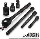 02448A 1/2" Drive Master Impact Socket Set, 65 Piece, Standard SAE (3/8"-1-1/4") & Metric (10-24 mm) Sizes, Deep & Shallow Kit, Includes Adapters & Ratchet Handle