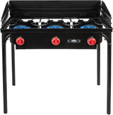 Dual-burner outdoor gas stove | 150,000 British thermal units portable propane stove, with blue flame control, detachable legs, temperature control knob, windproof panel, hose, regulator and storage box