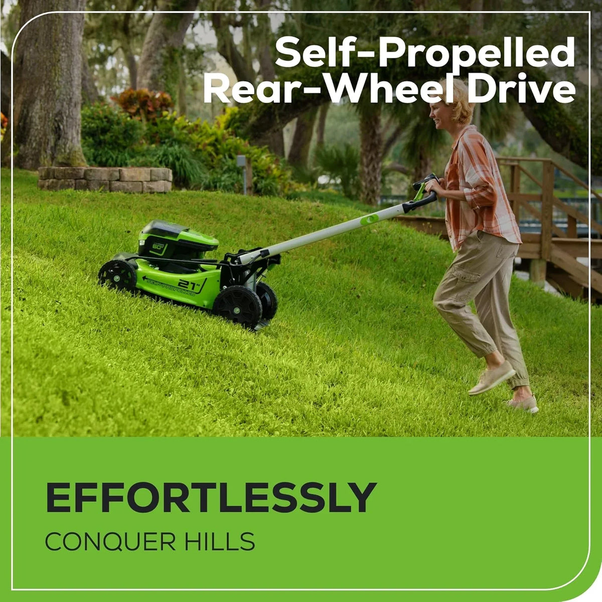 60V 21” Cordless (Self-Propelled) Lawn Mower, 2 x 4.0Ah Batteries and Dual Port Rapid Charger