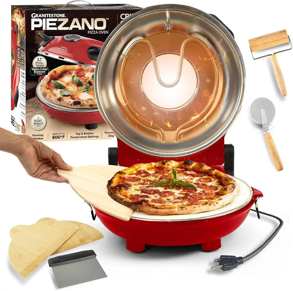 Pizza oven, with pizza cutter and dough roller, 12-inch portable indoor electric oven, 12-inch indoor pizza oven J7756