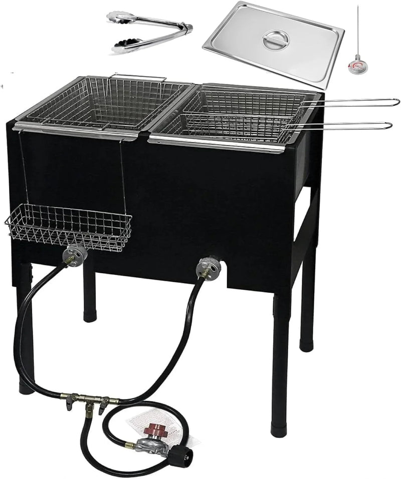 Triple Deep Fryer-3 Basket Stainless Steel Propane Cooker-Outdoor Fish Fry/Chicken-Tall Heavy Duty V8789
