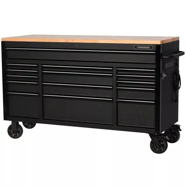 Heavy Duty 61 in. W x 23 in. D 15-Drawer Mobile Workbench with Solid Wood Top X3499