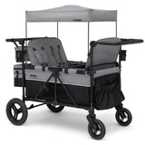 Luxurious 4-seater children's stroller - A high-end 4-seater children's stroller specially designed for 4 children, equipped with convertible seats, adjustable push-pull handles, detachable sunshade, and flat folding device. The color is grey.