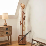 Wood Coat Rack Freestanding - Wooden Coat Tree Hat Rack with 12 Hooks, Clothes Coats Hanger Stand Rolling Racks with Umbrella Holder Wheels for Bedroom Entryway Hallway Livingroom (Walnut)
