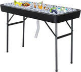4 feet black ice crystal table, portable rear panel camping fishing cleaning table, plastic material with matching skirt, suitable for parties, barbecues, camping and picnics as an ice chest