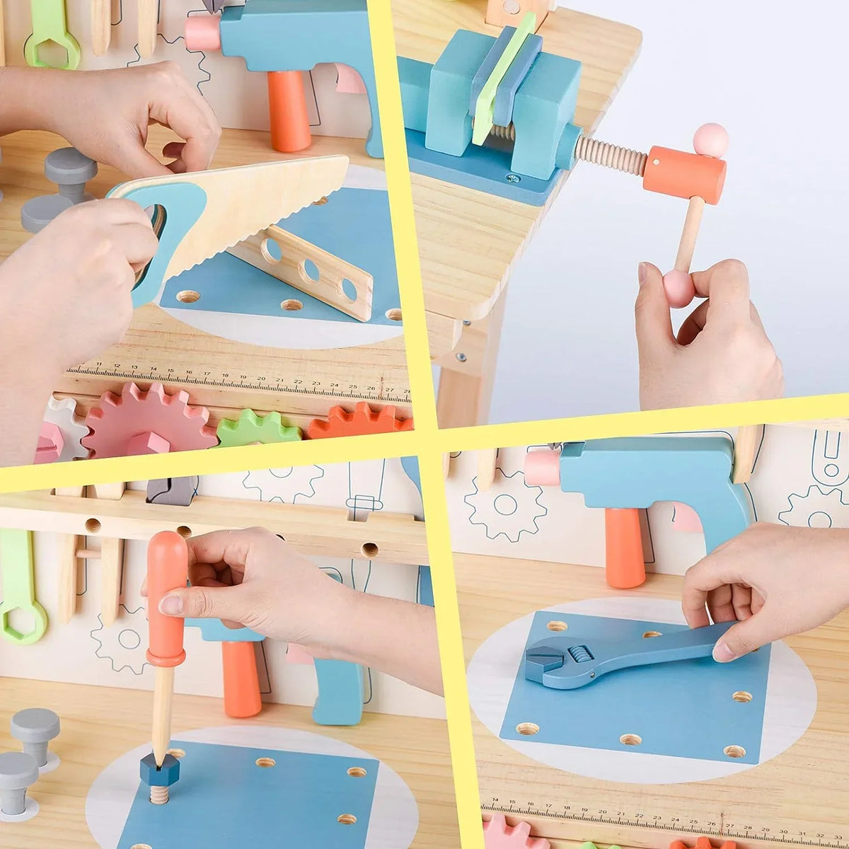 Children's tool table toys game workbench wooden tool table workshop workbench with tool set wooden construction workbench toys