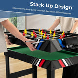 The multi-functional game table integrates a football table, a billiards table, an air curling table and a table tennis table. It is an ideal combination game table for a family game room.