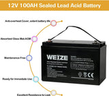 Deep Cycle AGM 12 Volt 100Ah Battery, Maintenance-Free, 3% Self-Discharge Rate, 1150A Max Discharge Current, Perfect for RV, Solar, Trolling Motor, Wind, Marine, Camping and Off-Grid System