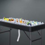 4 feet black ice crystal table, portable rear panel camping fishing cleaning table, plastic material with matching skirt, suitable for parties, barbecues, camping and picnics as an ice chest