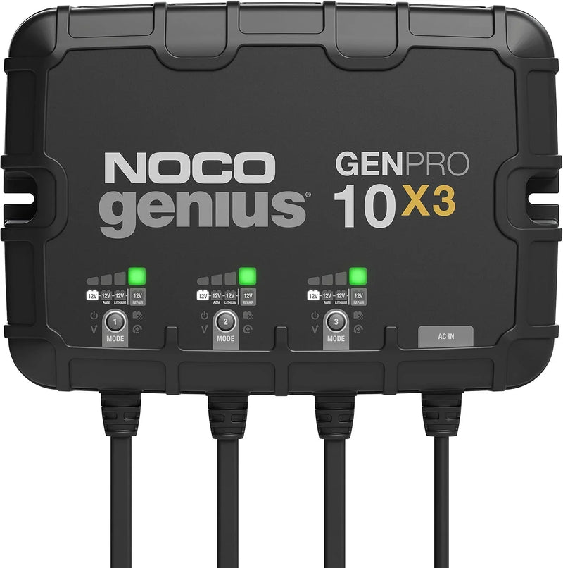 Three sets of batteries, 30-ampere built-in battery charger - Each set consists of 10-ampere, 12-volt waterproof marine charger, featuring overcharge protection and temperature compensation functions - Suitable for lead-acid batteries and lithium bat B504