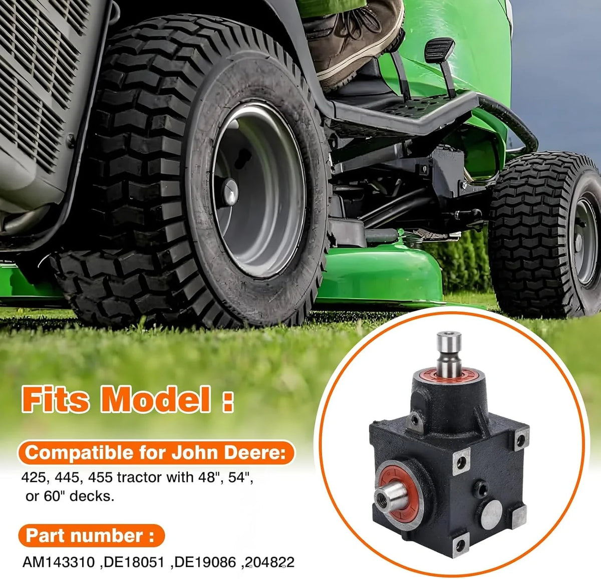 Grass mower chassis gearbox, compatible with 425, 445, and 455 tractors, suitable for 48-inch, 54-inch, and 60-inch grass mower chassis, replaceable