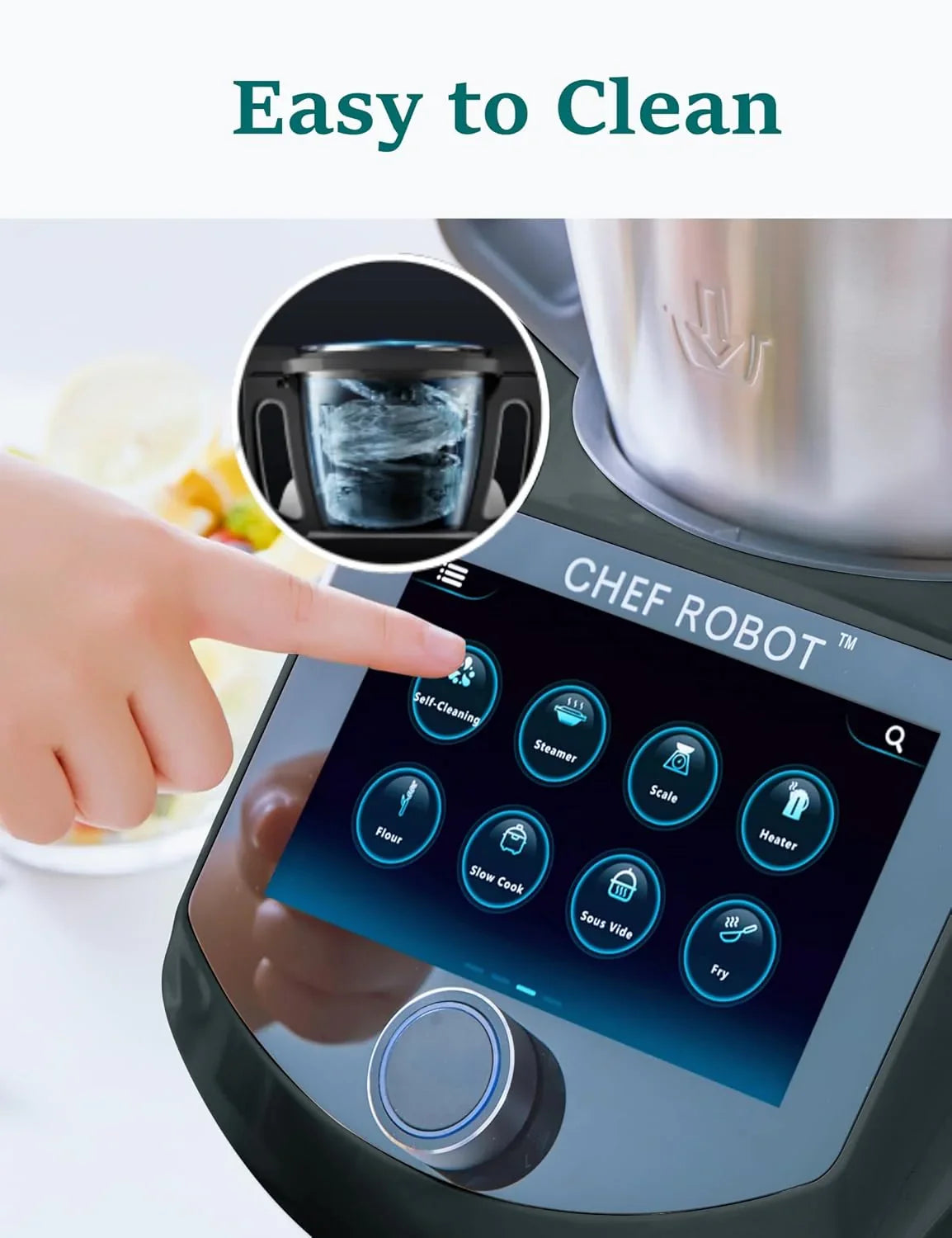 Smart Food Processor UltraCook All-in-One Auto Cooking Machine,3.5L Capacity,600 Online Recipes, Built-in Scale, 7 inch TFT Screen, Self-Cleaning, Multifunctional Kitchen Appliance (CR-7-Black)