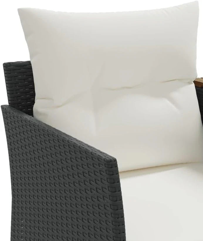 Multi-functional balcony sofa (for two people, with sunshade) - Black polyester wicker double-seat sofa, with built-in table, stool and washable cushion