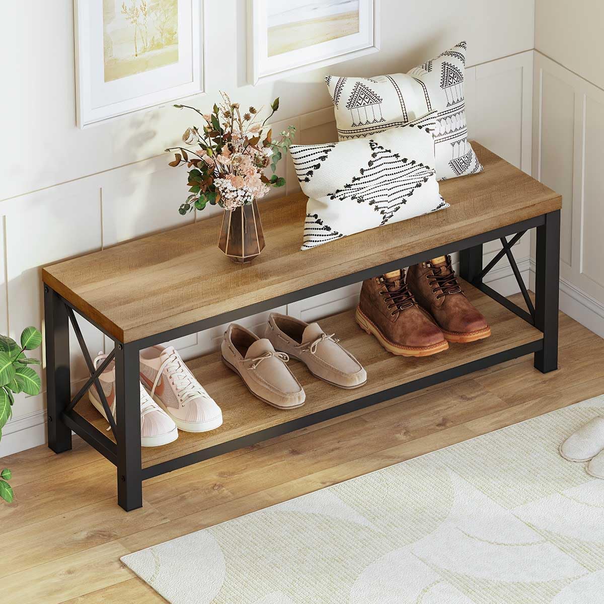 Wooden furniture sets, cabinets with drawers and storage benches with shoe racks, are suitable for entrances, living rooms and bedrooms.