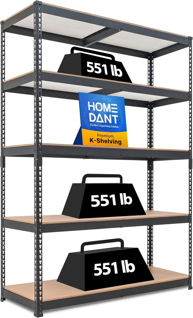 5 Layered laminated boltless heavy-duty vehicle storage adjustable wide-size metal shelf unit utility rack shelving storage multi-functional shelf shed storage area 47.7 inches wide x 18.2 inches deep x 71.3 inches high Black N9828
