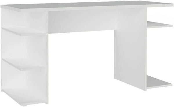 Madesa Large Modern Gaming Computer Desk 53 Inch with 5 Shelves Cable Management Student Study Wooden Table Home Office Gamer Desk for Kids and Adults - White O8736