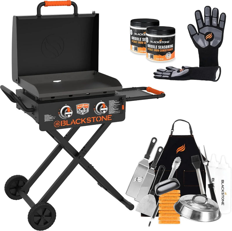 22 Inch Griddle - Portable Omnivore Grill with Flexfold Legs, Includes Accessories, Seasoning, and Griddle Gloves M9551