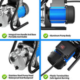 1.6 HP Portable Water Transfer Pump 1500 GPH Electric Shallow Well Pump Garden Booster Pumps for Draining Irrigation Lawn Farm Water Removal
