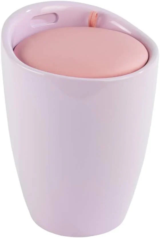 Bathroom stool with laundry basket, storage stool with soft padded seat, white stool for laundry sorting and storage, size 14.2 x 19.9 x 14.2 inches, white, 1-piece set B8040